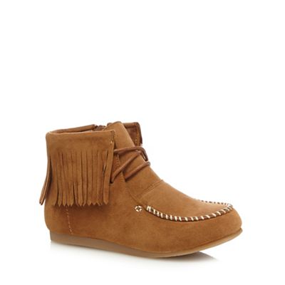 Mantaray Girls' tan fringed ankle boots